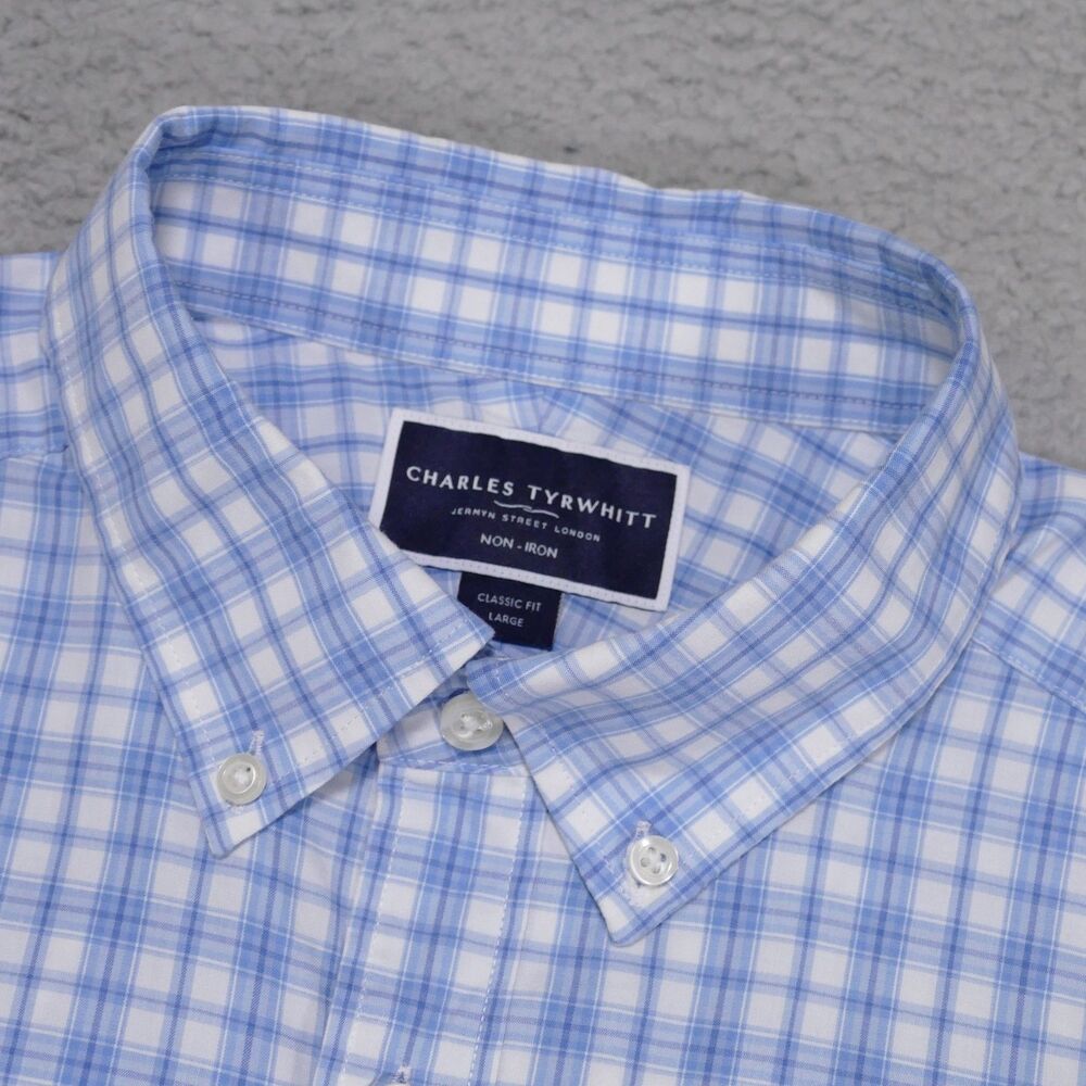 Charles Tyrwhitt Shirt Mens Large Classic Fit Blue Plaid Button Up Long Sleeve